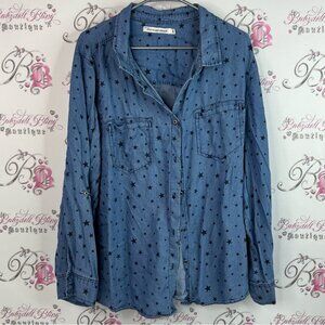 Standard grace button up stars stars Denim Star Print Button Down Shirt